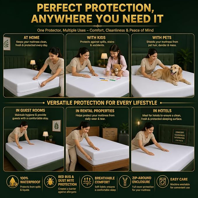 30cm Deep Fit Mattress Protector Waterproof Full Encasement Zipped Mattress Cover Double Sided Zip Closure Hypoallergenic & Breathable