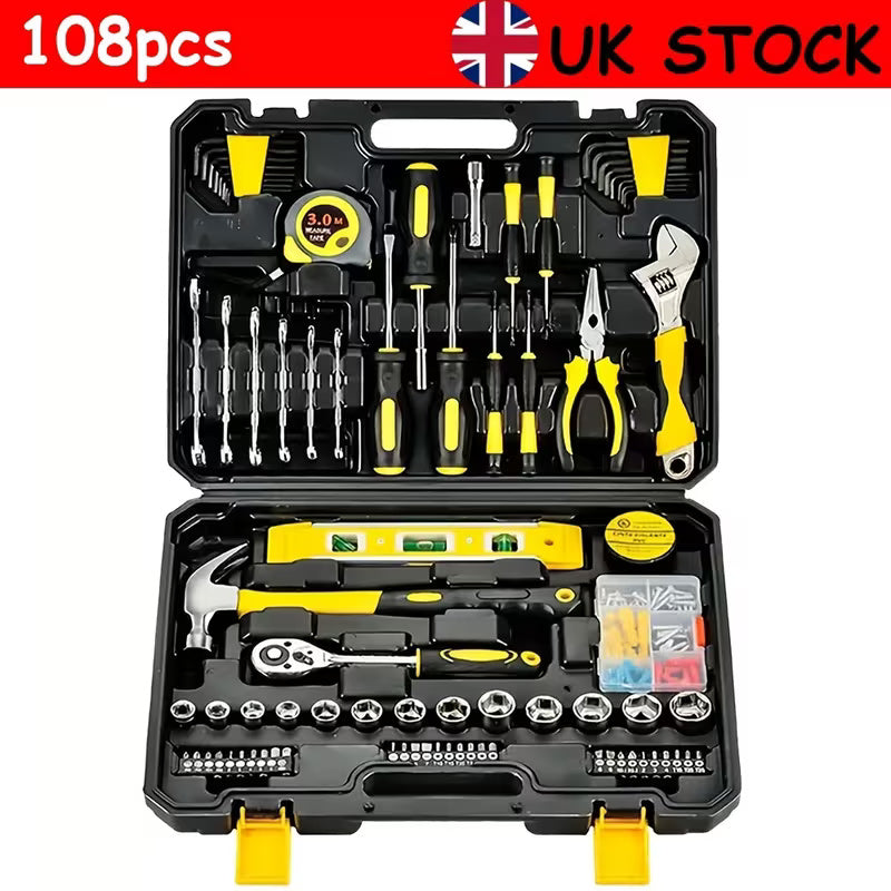 108 Piece Household Hand Tool Set with Storage Case Home Repair, DIY Maintenance & Auto Repair Toolkit with Socket Wrenches, Screwdrivers & Essential Hand Tools