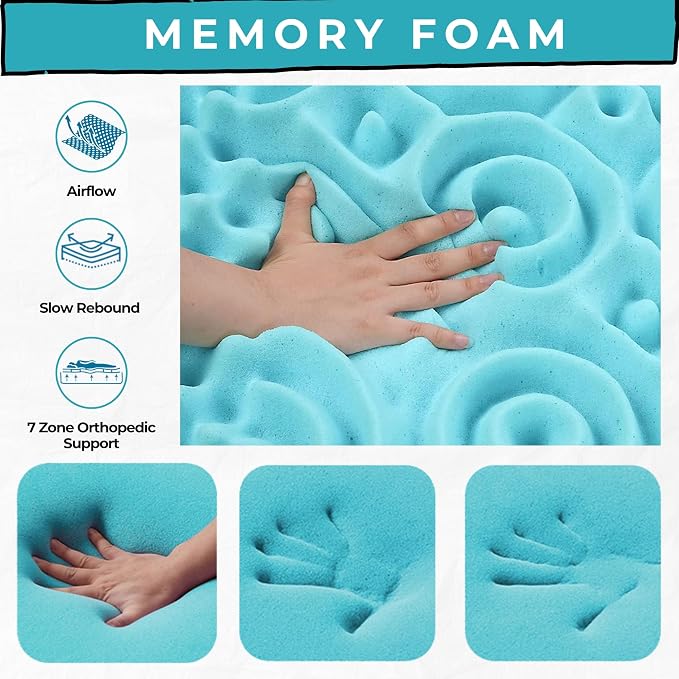 7 Zone Memory Foam Mattress Topper Cooling Mattress Enhancer Breathable Pressure Relief Mattress Pad for Back Support