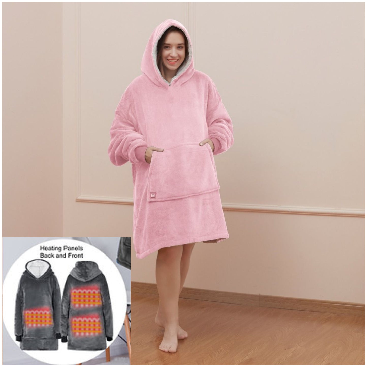 Heated Oversized Hoodie Soft Fleece Sherpa Hooded Blanket Warm Thermal Hoody UK