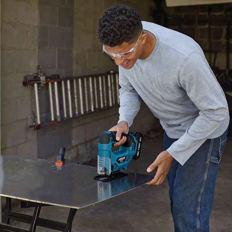 Brushless Cordless Electric Jigsaw (Machine Only) Variable Speed Jig Saw with 0°–45° Bevel Cutting, Battery Level Indicator & Ergonomic Grip for Wood, PVC & Metal