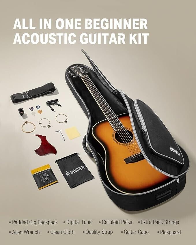 Donner Acoustic Guitar for Beginner Adult Full Size Dreadnought 41 Inch