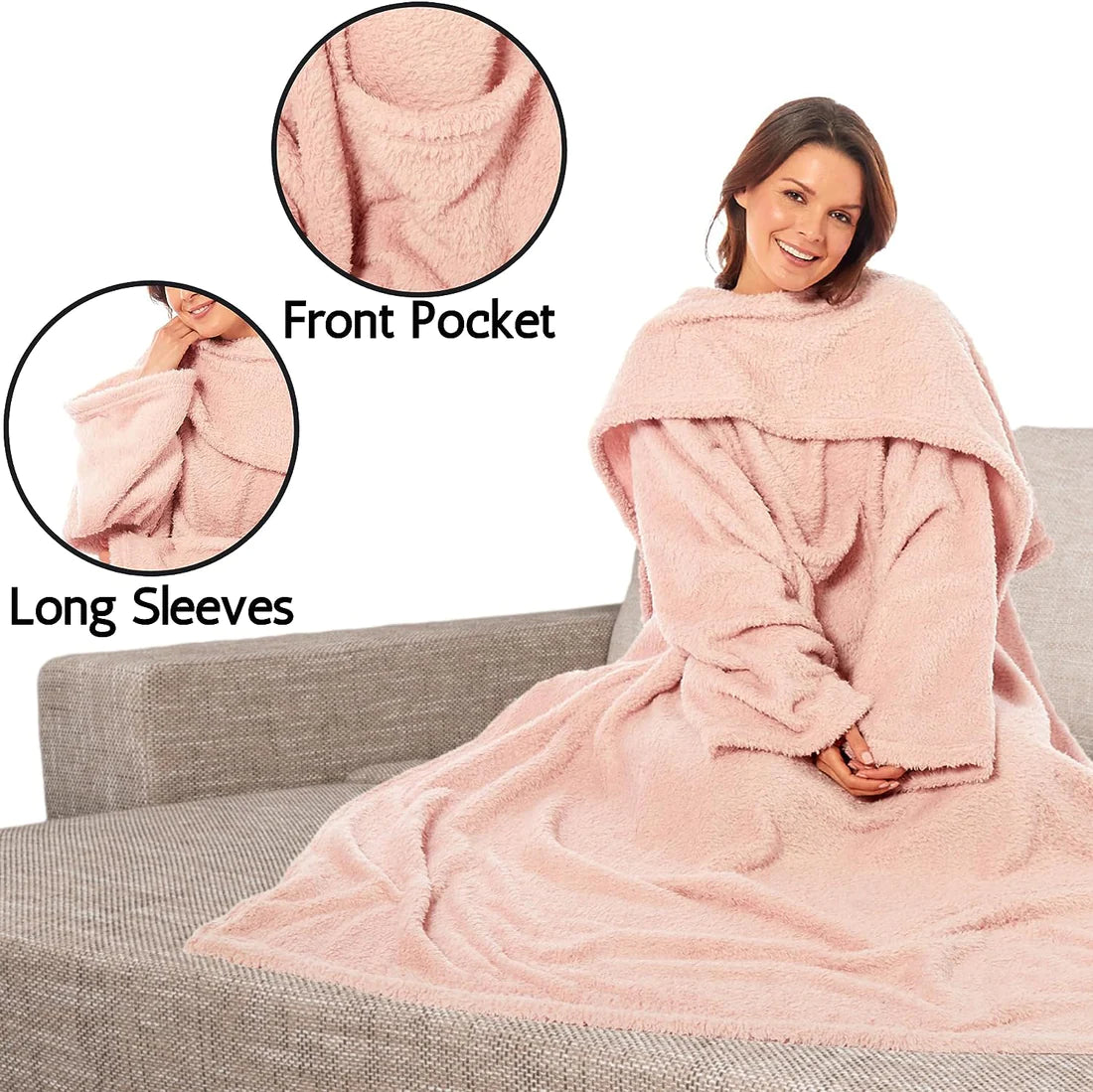Adults Blankets Throws Snuggle with Sleeves & Pocket Perfect for All Season Warmth Cozy Comfort Ultra Soft Wearable TV Blankets