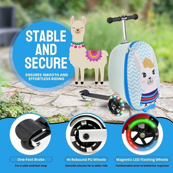 2 in 1 Kids Scooter Suitcase Cabin Approved  Foldable Ride On Travel Luggage with Non Slip Deck, Lightweight 18 Inch Carry-On Suitcase for Children 5+ Years