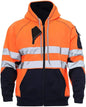 Hi Vis Viz High Visibility Jacket Hoodie Work Wear 3 Zip Hooded Pullover Sweatshirt