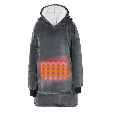 Heated Oversized Hoodie Soft Fleece Sherpa Hooded Blanket Warm Thermal Hoody UK
