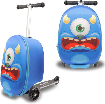 2 in 1 Kids Scooter Suitcase Cabin Approved  Foldable Ride On Travel Luggage with Non Slip Deck, Lightweight 18 Inch Carry-On Suitcase for Children 5+ Years