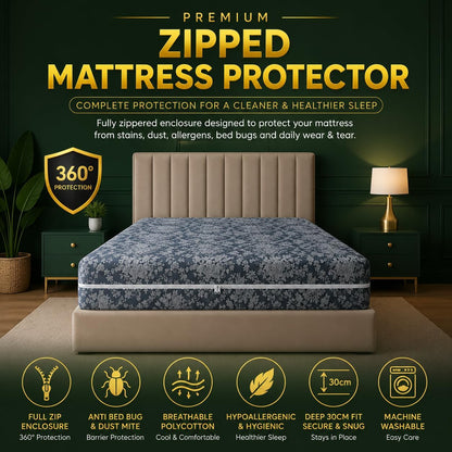 King Size Mattress Protector 30cm Deep Fitted Polycotton Mattress Cover with Zip | Anti Allergy, Breathable & Dust Mite Resistant