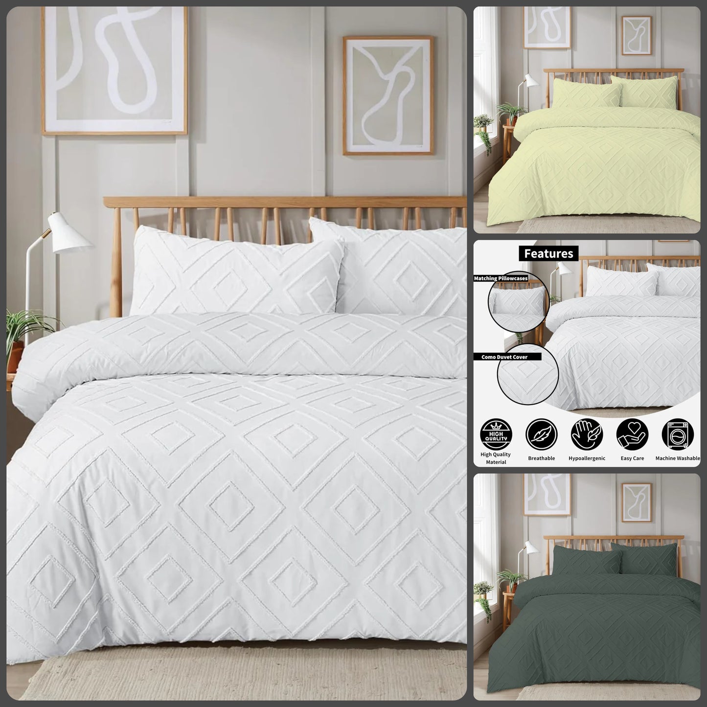Unique Duvet Quilt Cover Set with Pillowcases, Luxury With Tufted Design Bedding Set