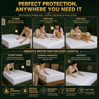 30cm Deep Fit Mattress Protector  Waterproof Full Encasement Zipped Mattress Cover  Double Sided Zip Closure  Hypoallergenic & Breathable