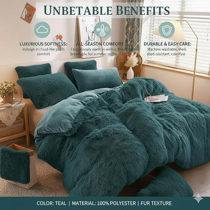 Luxury Faux Fur Shaggy Duvet Cover Set  Super Soft Plush Teddy Fleece Bedding Set with Matching Pillowcase  Warm Winter Bed Linen