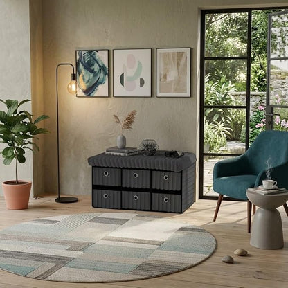 6 Drawer Ottoman Storage Bench with Velvet Cord Finish  Fabric Storage Chest, Padded Footstool Seat, Multipurpose Bedroom, Living Room & Hallway