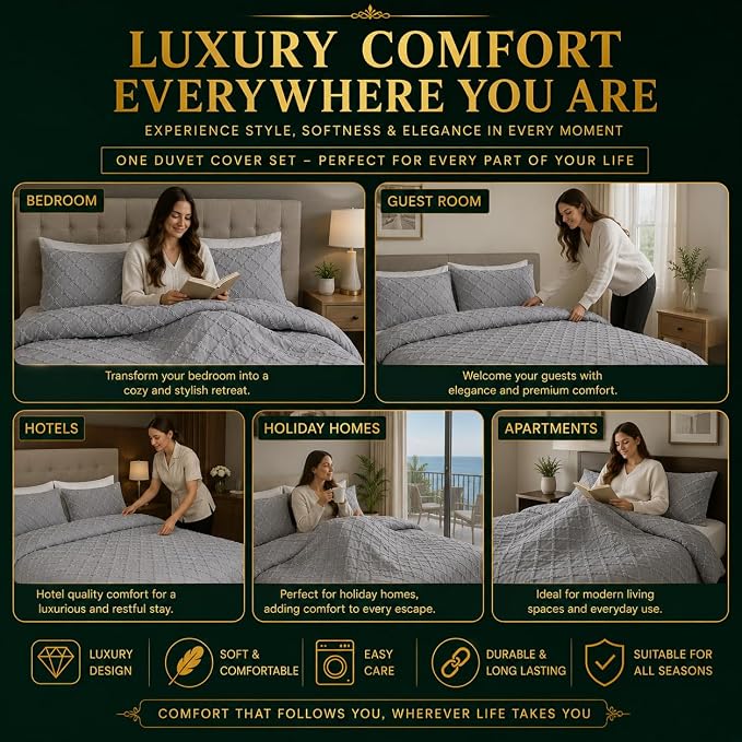 Double Duvet Cover Set Beige Tufted Bedding Set with 2 Pillowcases | Soft  Textured Geometric Quilt Cover with Hidden Zip