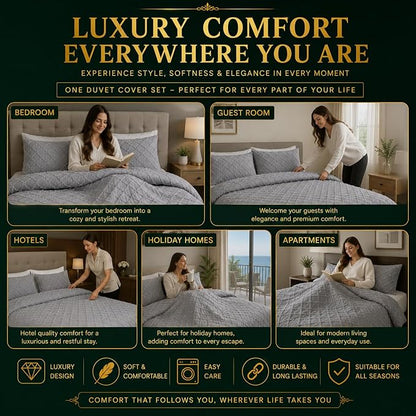 Double Duvet Cover Set Beige Tufted Bedding Set with 2 Pillowcases | Soft  Textured Geometric Quilt Cover with Hidden Zip