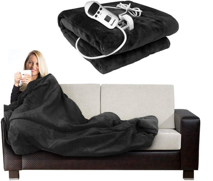 Luxurious Electric Heated Blanket With Digital Controller Soft Fleece Sofa Throw