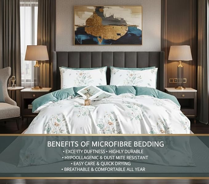 Luxury Microfiber Duvet Cover Set 3 Piece  Ultra Soft Breathable Quilt Cover with Hidden Zipper Closure  Lightweight Hypoallergenic Bedding Set with 2 Pillowcases