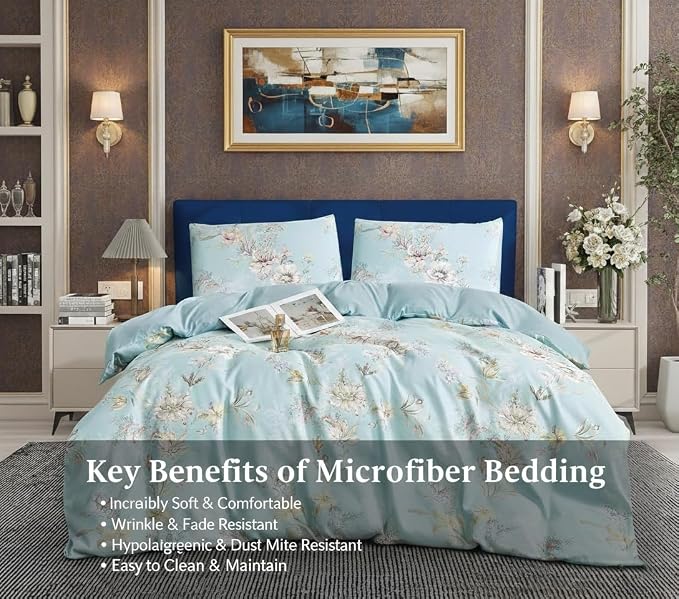 Luxury Microfiber Duvet Cover Set 3 Piece  Ultra Soft Breathable Quilt Cover with Hidden Zipper Closure  Lightweight Hypoallergenic Bedding Set with 2 Pillowcases