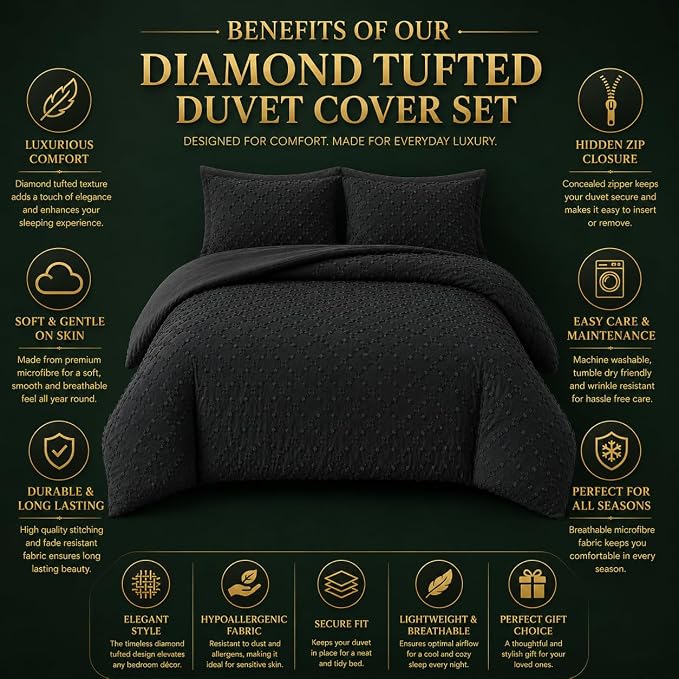 Double Duvet Cover Set Beige Tufted Bedding Set with 2 Pillowcases | Soft  Textured Geometric Quilt Cover with Hidden Zip
