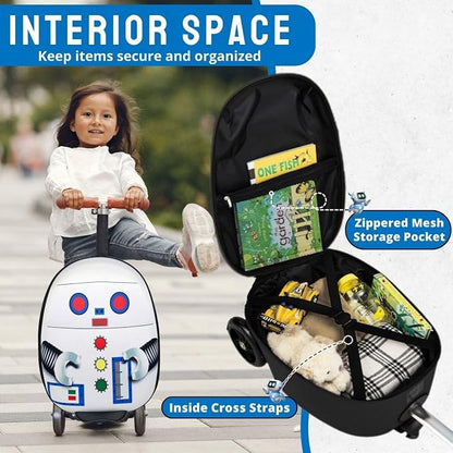 2 in 1 Kids Scooter Suitcase Cabin Approved  Foldable Ride On Travel Luggage with Non Slip Deck, Lightweight 18 Inch Carry-On Suitcase for Children 5+ Years
