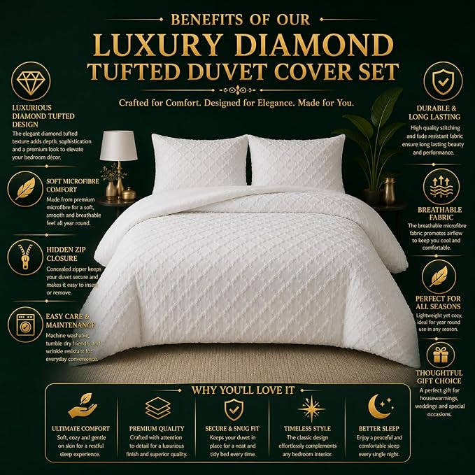 Double Duvet Cover Set Beige Tufted Bedding Set with 2 Pillowcases | Soft  Textured Geometric Quilt Cover with Hidden Zip
