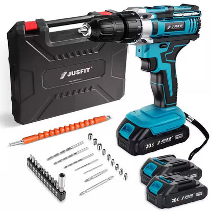 Cordless Hammer Impact Drill Driver Kit with 2 x 2000mAh Batteries, 29 Piece Accessory Set, 25+3 Torque Settings, LED Work Light & Fast Charger for DIY and Home Repairs