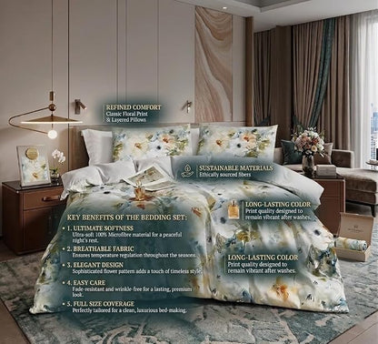 Luxury Microfiber Duvet Cover Set 3 Piece  Ultra Soft Breathable Quilt Cover with Hidden Zipper Closure  Lightweight Hypoallergenic Bedding Set with 2 Pillowcases