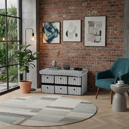 6 Drawer Ottoman Storage Bench with Velvet Cord Finish  Fabric Storage Chest, Padded Footstool Seat, Multipurpose Bedroom, Living Room & Hallway