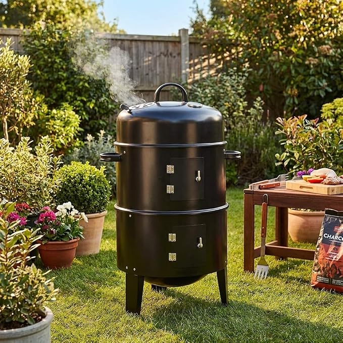 Stacker Smoker BBQ Grill & Fire Pit with Lid Thermometer  Heavy Duty Charcoal Barbecue Grill, Adjustable Air Vents, Outdoor Garden Patio Smoker & Roaster