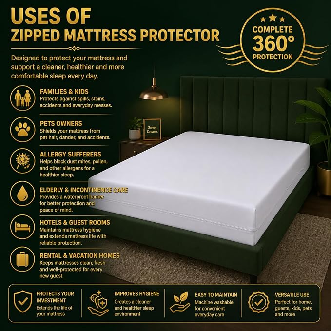 30cm Deep Fit Mattress Protector  Waterproof Full Encasement Zipped Mattress Cover  Double Sided Zip Closure  Hypoallergenic & Breathable