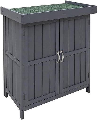 Wooden Garden Potting Shed with Lift Up Roof & Double Doors Outdoor Garden Storage Cabinet with Shelf Compact Wooden Tool Storage for Patio, Balcony & Allotment
