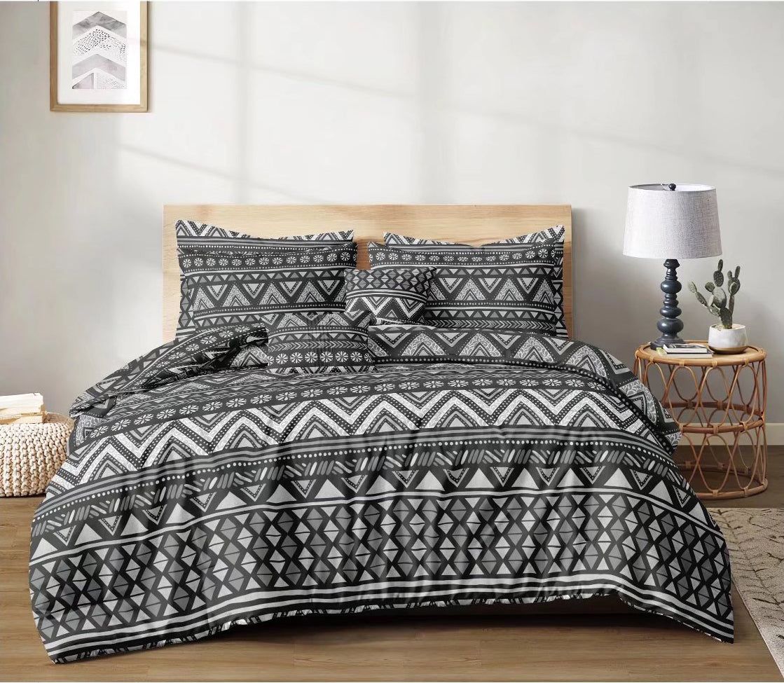 Printed Microfibre Duvet Cover Set Reversible Geometric Bedding