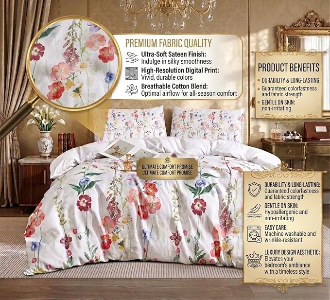 Luxury Microfiber Duvet Cover Set 3 Piece  Ultra Soft Breathable Quilt Cover with Hidden Zipper Closure  Lightweight Hypoallergenic Bedding Set with 2 Pillowcases