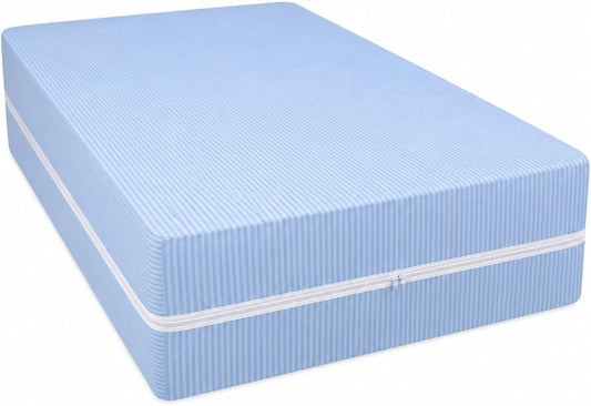 Satin Stripe Zipped Mattress Protector 30cm Deep Full Encasement Mattress Cover | Double Side Zip, Breathable & Hypoallergenic