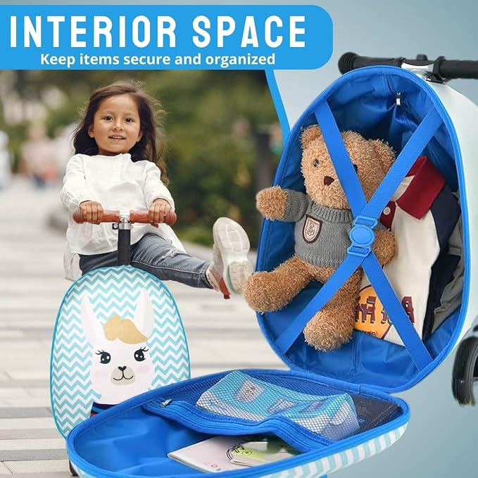 2 in 1 Kids Scooter Suitcase Cabin Approved  Foldable Ride On Travel Luggage with Non Slip Deck, Lightweight 18 Inch Carry-On Suitcase for Children 5+ Years