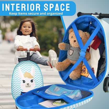 2 in 1 Kids Scooter Suitcase Cabin Approved  Foldable Ride On Travel Luggage with Non Slip Deck, Lightweight 18 Inch Carry-On Suitcase for Children 5+ Years
