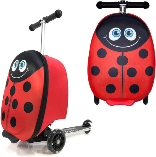 2 in 1 Kids Scooter Suitcase Cabin Approved  Foldable Ride On Travel Luggage with Non Slip Deck, Lightweight 18 Inch Carry-On Suitcase for Children 5+ Years