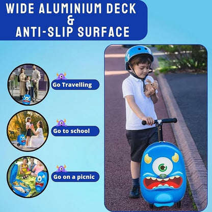 2 in 1 Kids Scooter Suitcase Cabin Approved  Foldable Ride On Travel Luggage with Non Slip Deck, Lightweight 18 Inch Carry-On Suitcase for Children 5+ Years