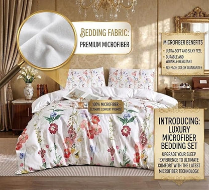Luxury Microfiber Duvet Cover Set 3 Piece  Ultra Soft Breathable Quilt Cover with Hidden Zipper Closure  Lightweight Hypoallergenic Bedding Set with 2 Pillowcases