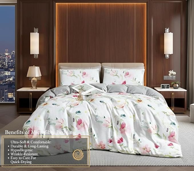 Luxury Microfiber Duvet Cover Set 3 Piece  Ultra Soft Breathable Quilt Cover with Hidden Zipper Closure  Lightweight Hypoallergenic Bedding Set with 2 Pillowcases