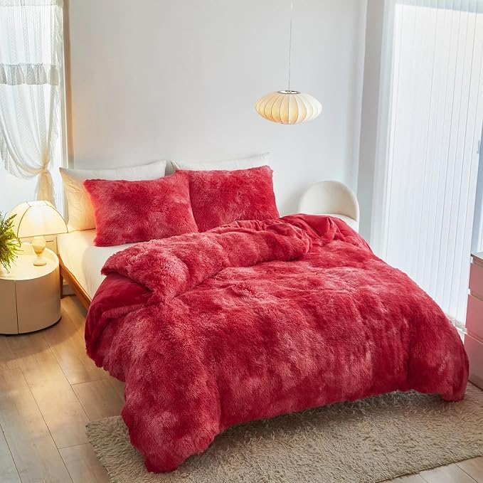 Luxury Faux Fur Shaggy Duvet Cover Set  Super Soft Plush Teddy Fleece Bedding Set with Matching Pillowcase  Warm Winter Bed Linen