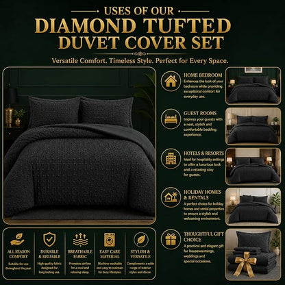 Double Duvet Cover Set Beige Tufted Bedding Set with 2 Pillowcases | Soft  Textured Geometric Quilt Cover with Hidden Zip