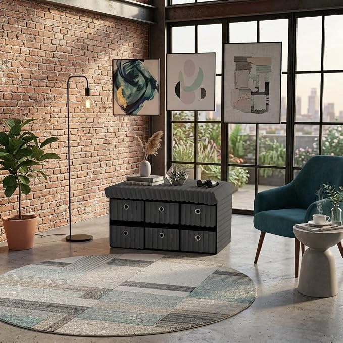 6 Drawer Ottoman Storage Bench with Velvet Cord Finish  Fabric Storage Chest, Padded Footstool Seat, Multipurpose Bedroom, Living Room & Hallway