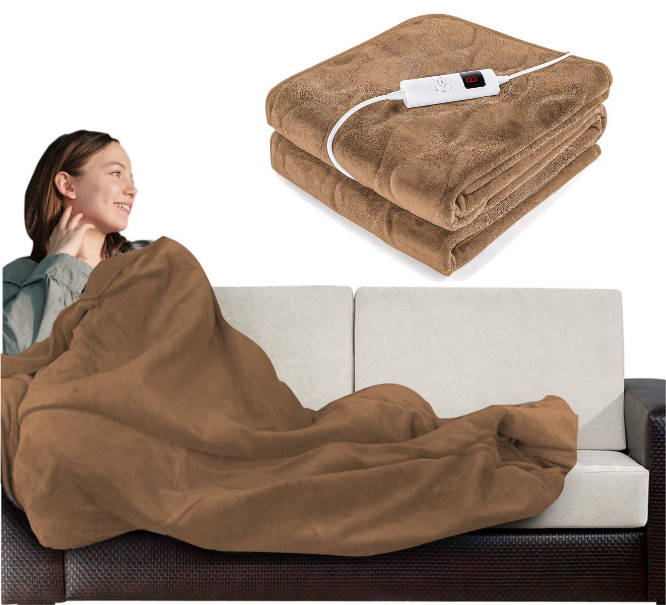 Luxurious Electric Heated Blanket With Digital Controller Soft Fleece Sofa Throw
