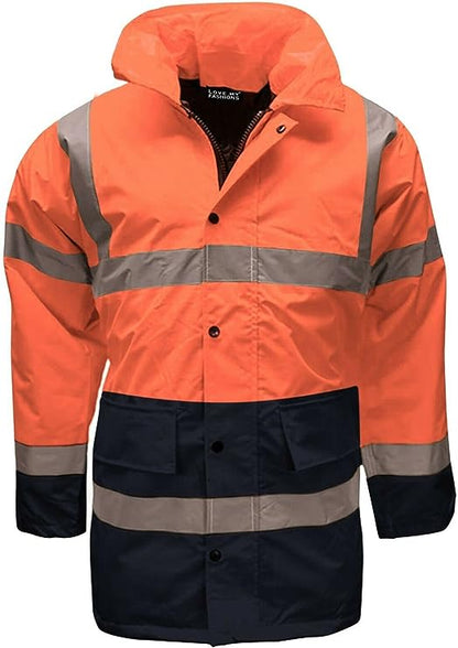 Hi Viz Vis Parka Work Wear Waterproof Jacket Winter Mens PPE High Visibility Top