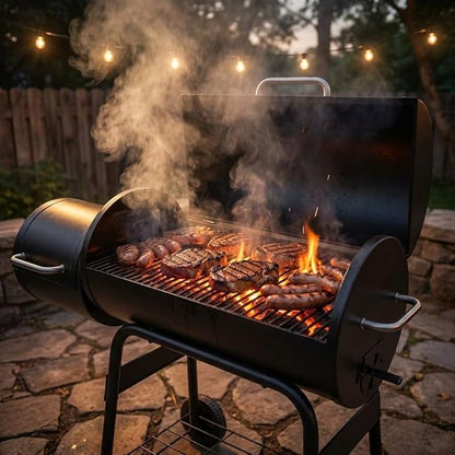 Outdoor Charcoal BBQ Grill with Rotisserie, Large Cooking Surface, Folding Side Tables & Wheels  Heavy Duty Garden Barbecue Smoker for Patio, Backyard & Outdoor Cooking