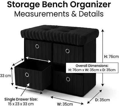 6 Drawer Ottoman Storage Bench with Velvet Cord Finish  Fabric Storage Chest, Padded Footstool Seat, Multipurpose Bedroom, Living Room & Hallway