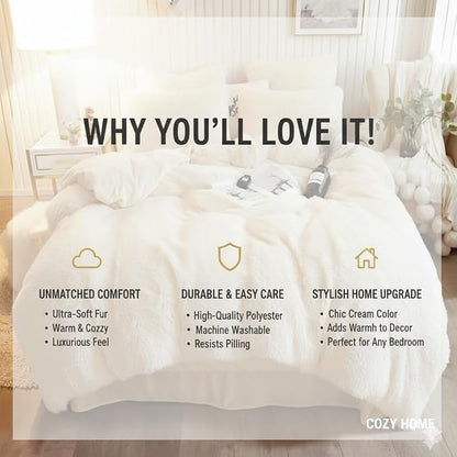 Luxury Faux Fur Shaggy Duvet Cover Set  Super Soft Plush Teddy Fleece Bedding Set with Matching Pillowcase  Warm Winter Bed Linen