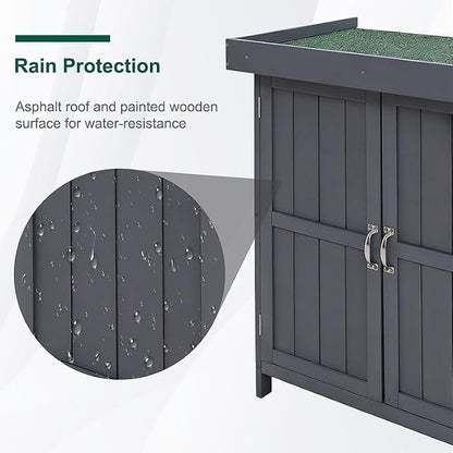 Wooden Garden Potting Shed with Lift Up Roof & Double Doors Outdoor Garden Storage Cabinet with Shelf Compact Wooden Tool Storage for Patio, Balcony & Allotment