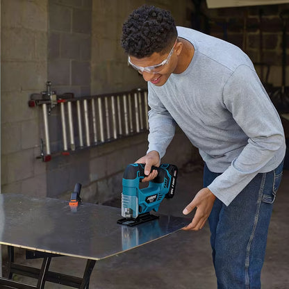 Brushless Cordless Electric Jigsaw (Machine Only)  Variable Speed Jig Saw with 0°–45° Bevel Cutting, Battery Level Indicator & Ergonomic Grip for Wood, PVC & Metal