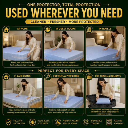 Satin Stripe Zipped Mattress Protector 30cm Deep Full Encasement Mattress Cover | Double Side Zip, Breathable & Hypoallergenic